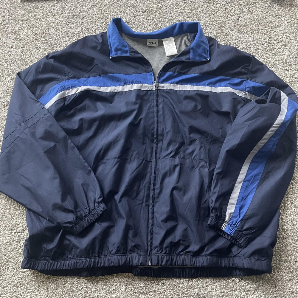 Athletic Works Track Jacket Mens XL Blue Full Zip Striped Lined Athletic